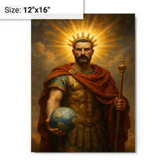Aurelian restoring the world with radiant crown metal print on a plain backdrop in size 12"x16".