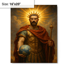 Aurelian restoring the world with radiant crown metal print on a plain backdrop in size 16"x20".