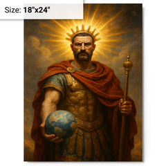 Aurelian restoring the world with radiant crown metal print on a plain backdrop in size 18"x24".