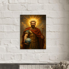 Aurelian restoring the world with radiant crown metal print mockup