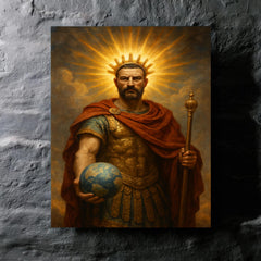 Aurelian restoring the world with radiant crown metal print mockup