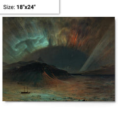 Aurora Borealis by Frederic Edwin Church metal print on a plain backdrop in size 18"x24".