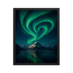 Aurora Borealis over Svalbard Norway framed print on a plain backdrop in size 16"x20".