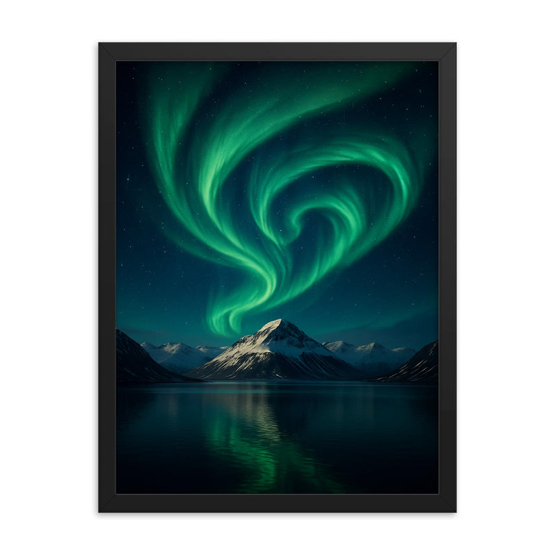 Aurora Borealis over Svalbard Norway framed print on a plain backdrop in size 18