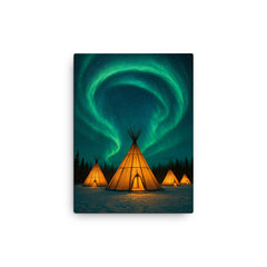 Aurora Village Yellowknife Canada canvas print on a plain backdrop in size 12"x16".