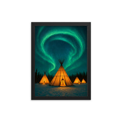 Aurora Village Yellowknife Canada framed print on a plain backdrop in size 12"x16".