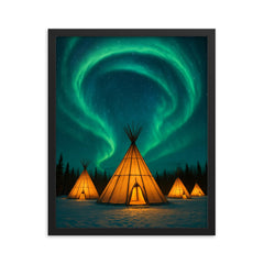 Aurora Village Yellowknife Canada framed print on a plain backdrop in size 16"x20".