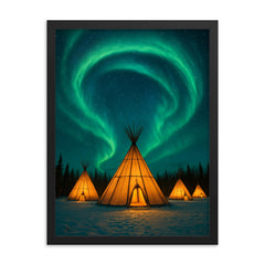 Aurora Village Yellowknife Canada framed print on a plain backdrop in size 18"x24".