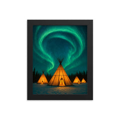 Aurora Village Yellowknife Canada framed print on a plain backdrop in size 8"x10".