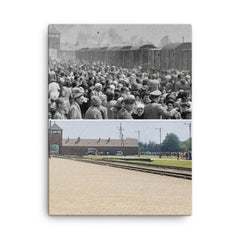 Auschwitz-Birkenau, 1944 canvas print on a plain backdrop in size 18"x24".