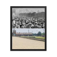 Auschwitz-Birkenau, 1944 framed print on a plain backdrop in size 16"x20".