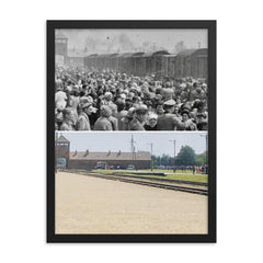 Auschwitz-Birkenau, 1944 framed print on a plain backdrop in size 18"x24".