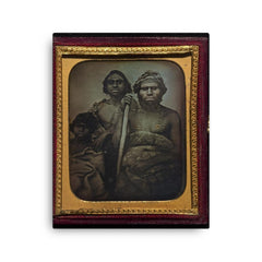 Australian Koori Men by Douglas T. Kilburn, 1847 canvas print on a plain backdrop in size 16"x20".