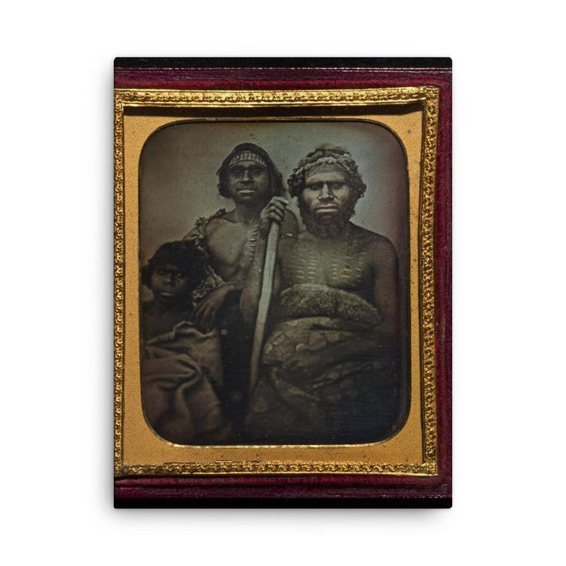 Australian Koori Men by Douglas T. Kilburn, 1847 canvas print on a plain backdrop in size 18