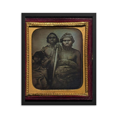 Australian Koori Men by Douglas T. Kilburn, 1847 framed print on a plain backdrop in size 16"x20".