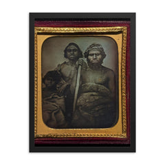 Australian Koori Men by Douglas T. Kilburn, 1847 framed print on a plain backdrop in size 18"x24".