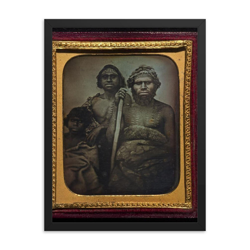 Australian Koori Men by Douglas T. Kilburn, 1847 framed print on a plain backdrop in size 18