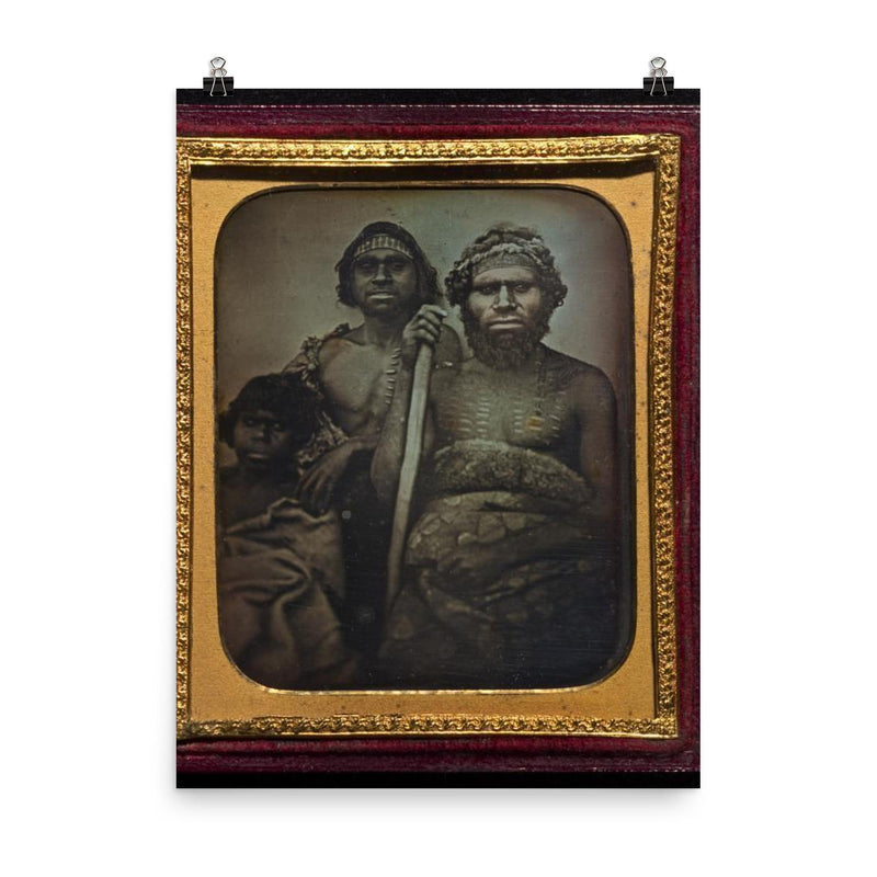 Australian Koori Men by Douglas T. Kilburn, 1847 poster on a plain backdrop in size 8