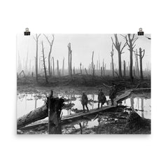 Australian Soldiers of the 4th Division Field Artillery Brigade on Duckboard Track in Château Wood, Ypres, 29 October 1917 poster on a plain backdrop in size 8"x10".