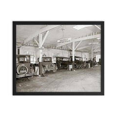 Auto dealer repair shop, 1926 framed print on a plain backdrop in size 16"x20".