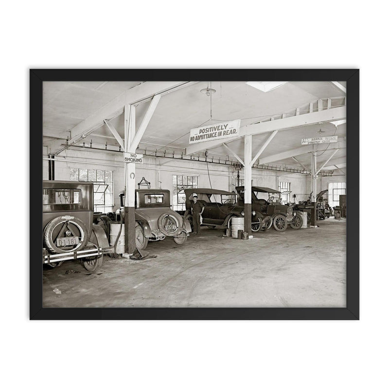 Auto dealer repair shop, 1926 framed print on a plain backdrop in size 18