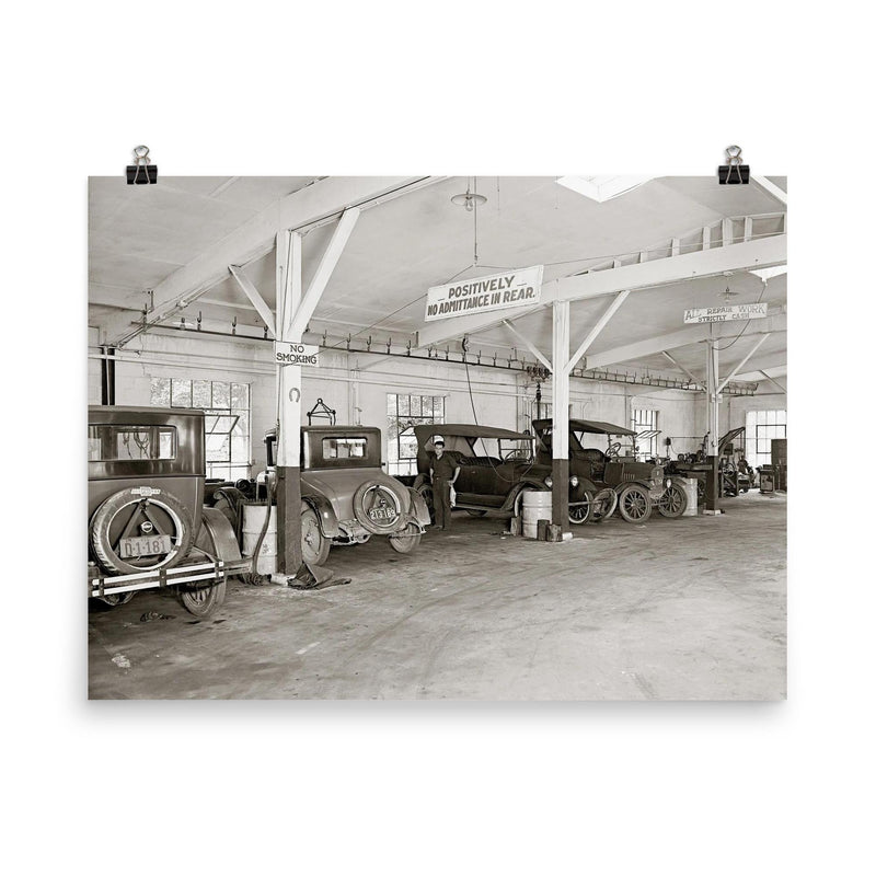 Auto dealer repair shop, 1926 poster on a plain backdrop in size 8
