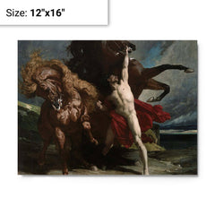 Automedon with the Horses of Achilles by Henri Regnault metal print on a plain backdrop in size 12"x16".