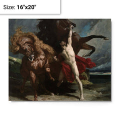 Automedon with the Horses of Achilles by Henri Regnault metal print on a plain backdrop in size 16"x20".