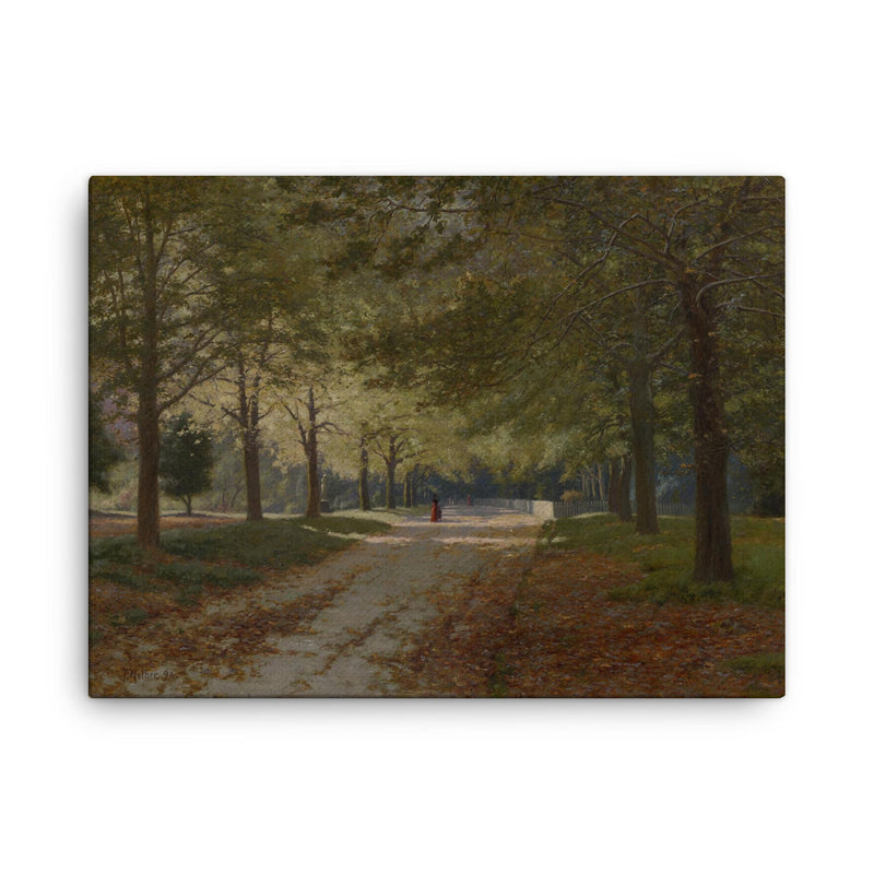 Autumn in the Fitzroy Gardens by John Mather, 1894 canvas print on a plain backdrop in size 18