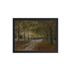 Autumn in the Fitzroy Gardens by John Mather, 1894 framed print on a plain backdrop in size 12"x16".