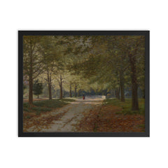 Autumn in the Fitzroy Gardens by John Mather, 1894 framed print on a plain backdrop in size 16"x20".