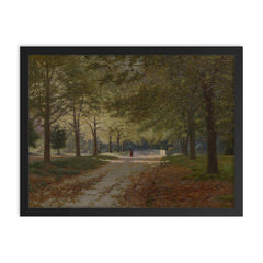 Autumn in the Fitzroy Gardens by John Mather, 1894 framed print on a plain backdrop in size 18"x24".