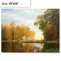 Autumn Woods by Albert Bierstadt metal print on a plain backdrop in size 18"x24".