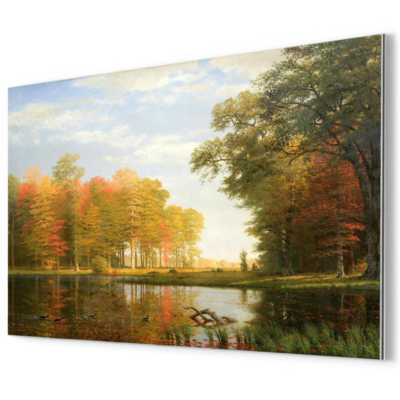 Autumn Woods by Albert Bierstadt metal print mockup