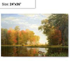 Autumn Woods by Albert Bierstadt metal print on a plain backdrop in size 24"x36".