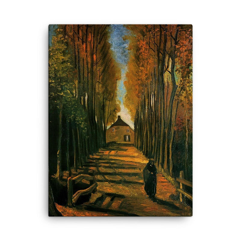 Avenue of Poplars at Sunset by Vincent van Gogh, 1884 canvas print on a plain backdrop in size 18