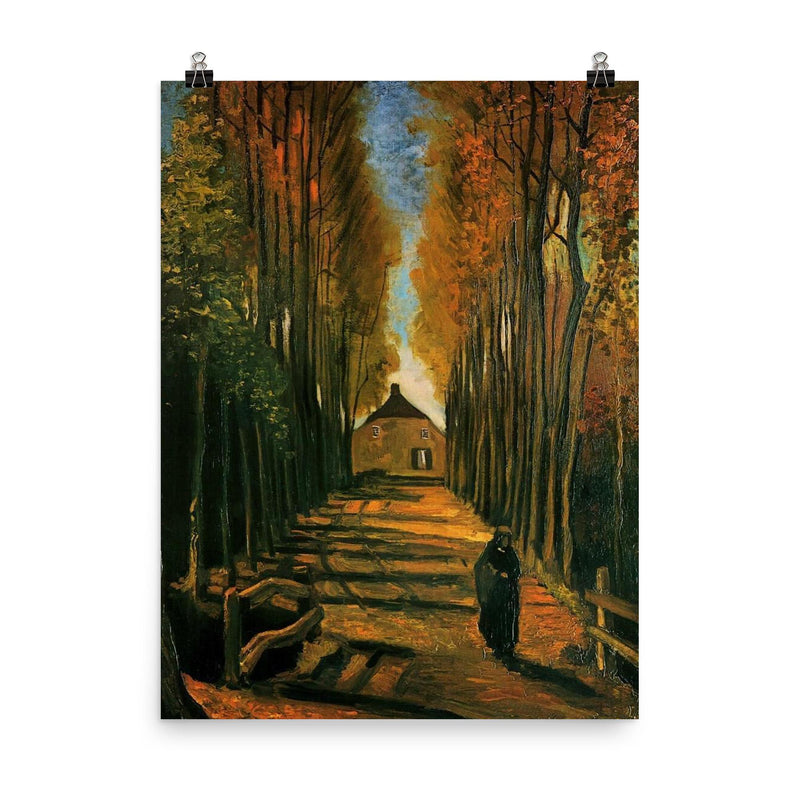 Avenue of Poplars at Sunset by Vincent van Gogh, 1884 poster on a plain backdrop in size 8