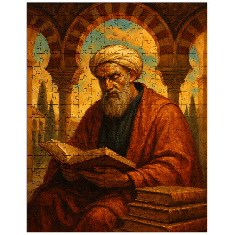 Averroes beneath Andalusian arches and books jigsaw puzzle