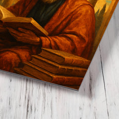 Averroes beneath Andalusian arches and books metal print mockup
