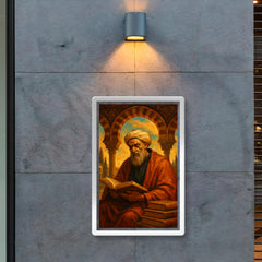Averroes beneath Andalusian arches and books poster 2