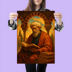 Averroes beneath Andalusian arches and books poster 3