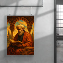 Averroes beneath Andalusian arches and books poster 4
