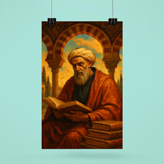 Averroes beneath Andalusian arches and books poster 6