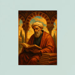 Averroes beneath Andalusian arches and books poster 8