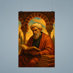 Averroes beneath Andalusian arches and books poster 9