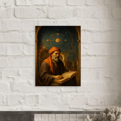 Averroes under celestial diagrams in Cordoba metal print mockup