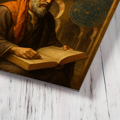 Averroes under celestial diagrams in Cordoba metal print mockup