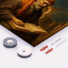 Averroes under celestial diagrams in Cordoba metal print mockup