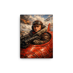 Aviator Manfred von Richthofen in scarlet cockpit canvas print on a plain backdrop in size 12"x16".