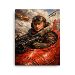 Aviator Manfred von Richthofen in scarlet cockpit canvas print on a plain backdrop in size 16"x20".